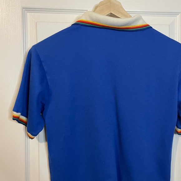 VTG Sea Waves blue ‘Hawaii’ polo shirt w/ rainbow collar & sleeve detail sz L - Picture 6 of 11
